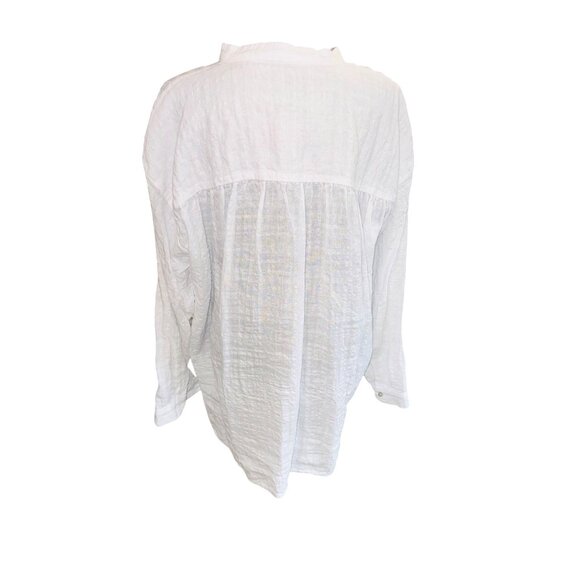 Eileen Fisher Linen Cotton Sheer Check Mandarin Collar Shirt Waffle Minimalist - Picture 4 of 9